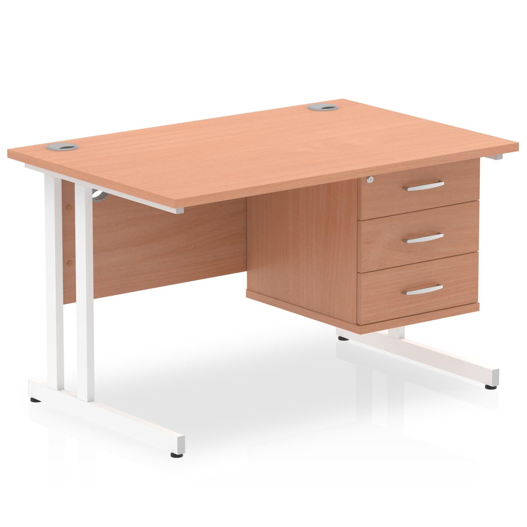 Impulse Cantilever Straight Desk White Frame With Fixed Pedestal