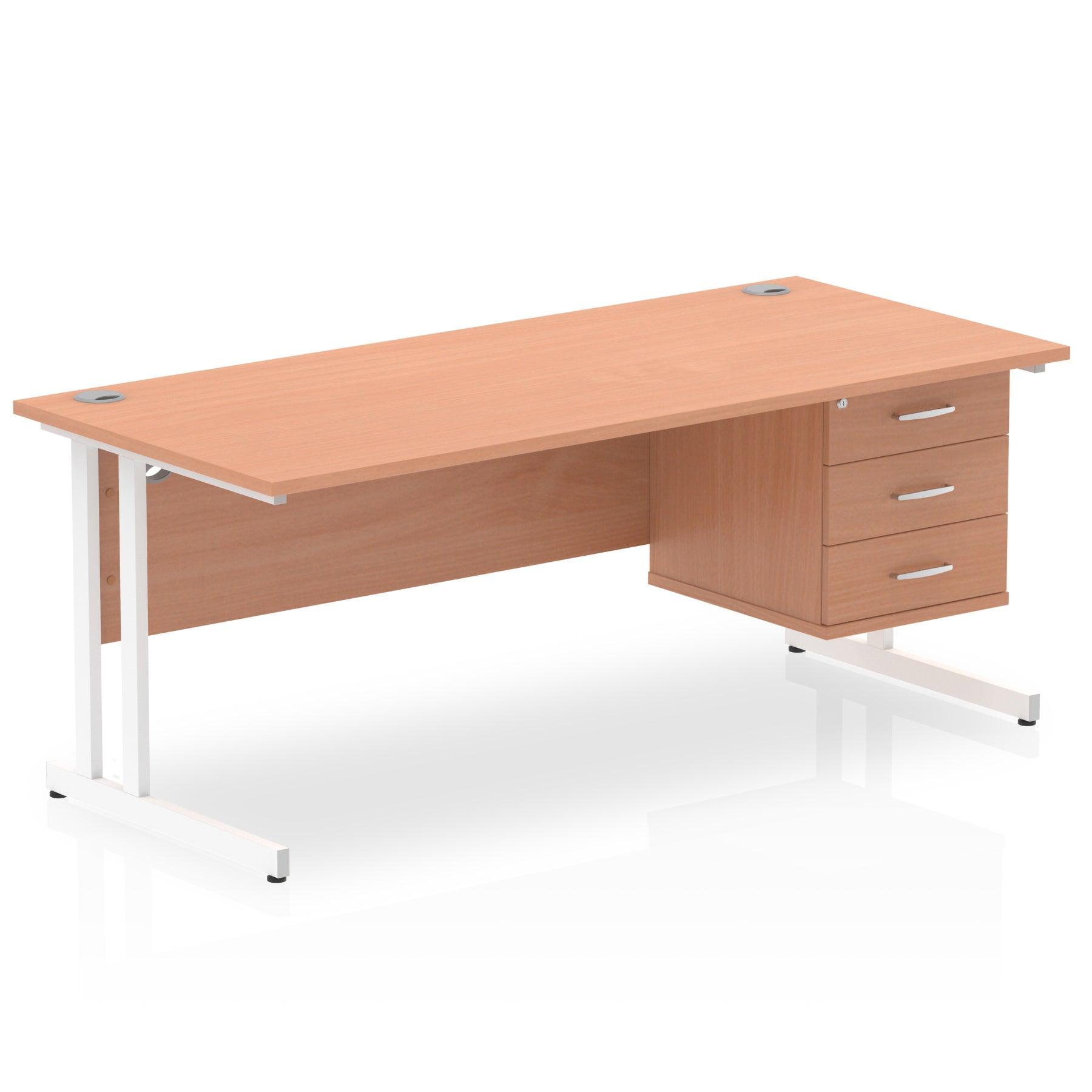 Impulse Cantilever Straight Desk White Frame With Fixed Pedestal