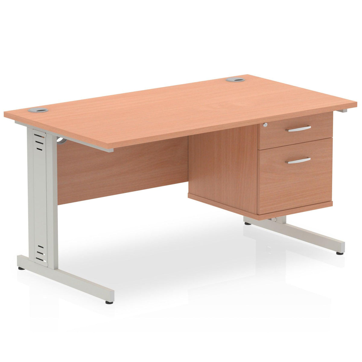 Impulse 1400mm Cable Managed Straight Desk With Fixed Pedestal