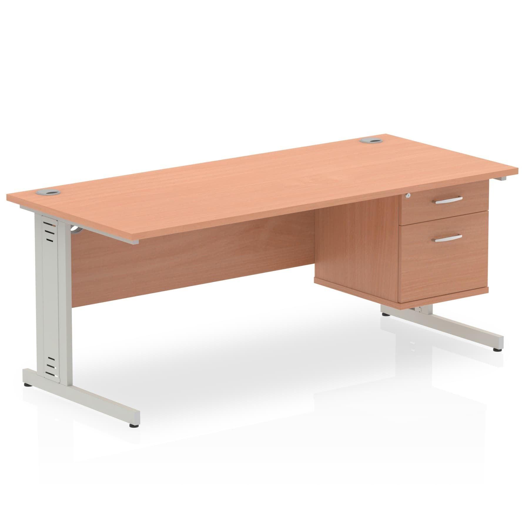 Impulse 1800mm Cable Managed Straight Desk With Fixed Pedestal