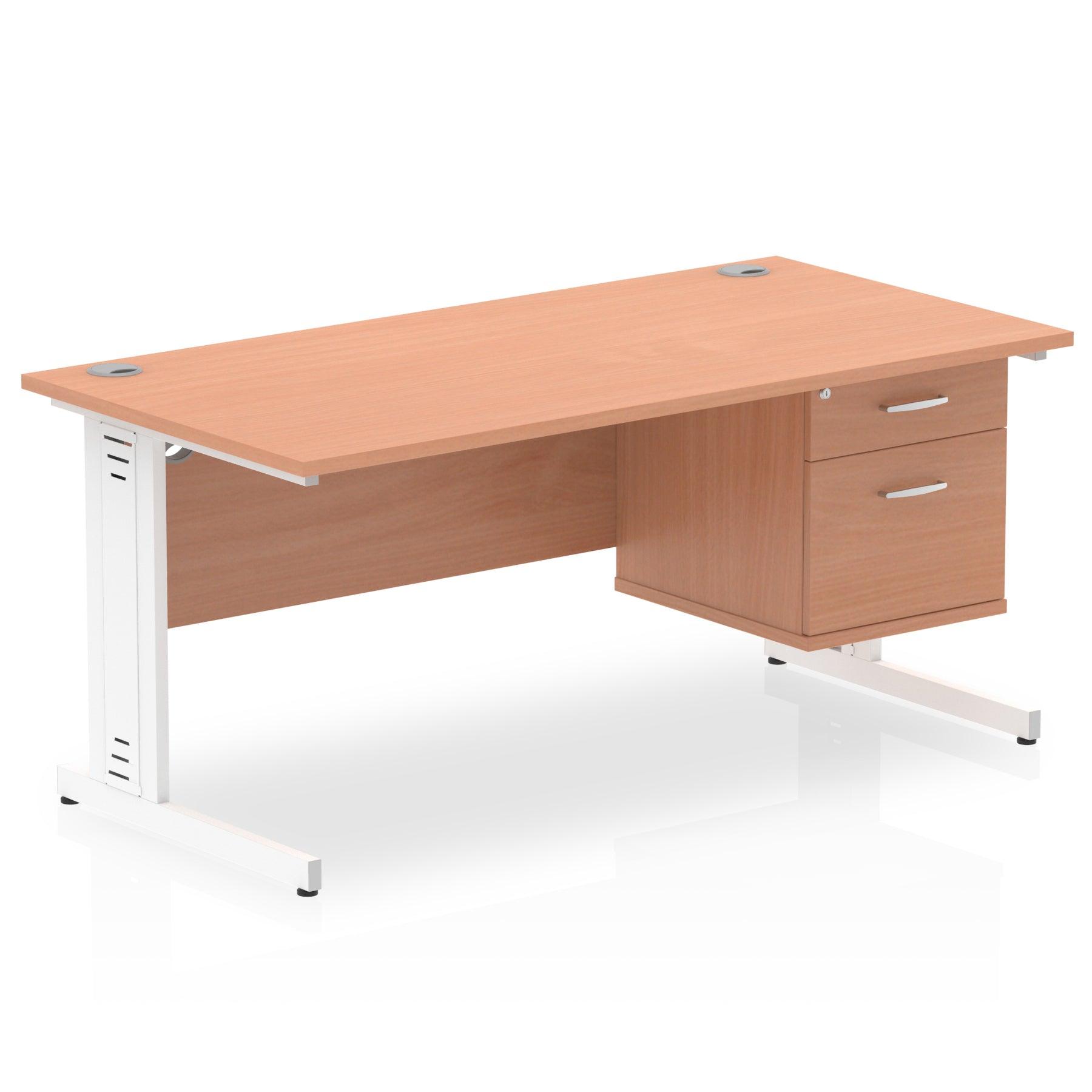 Impulse 1600mm Cable Managed Straight Desk With Fixed Pedestal