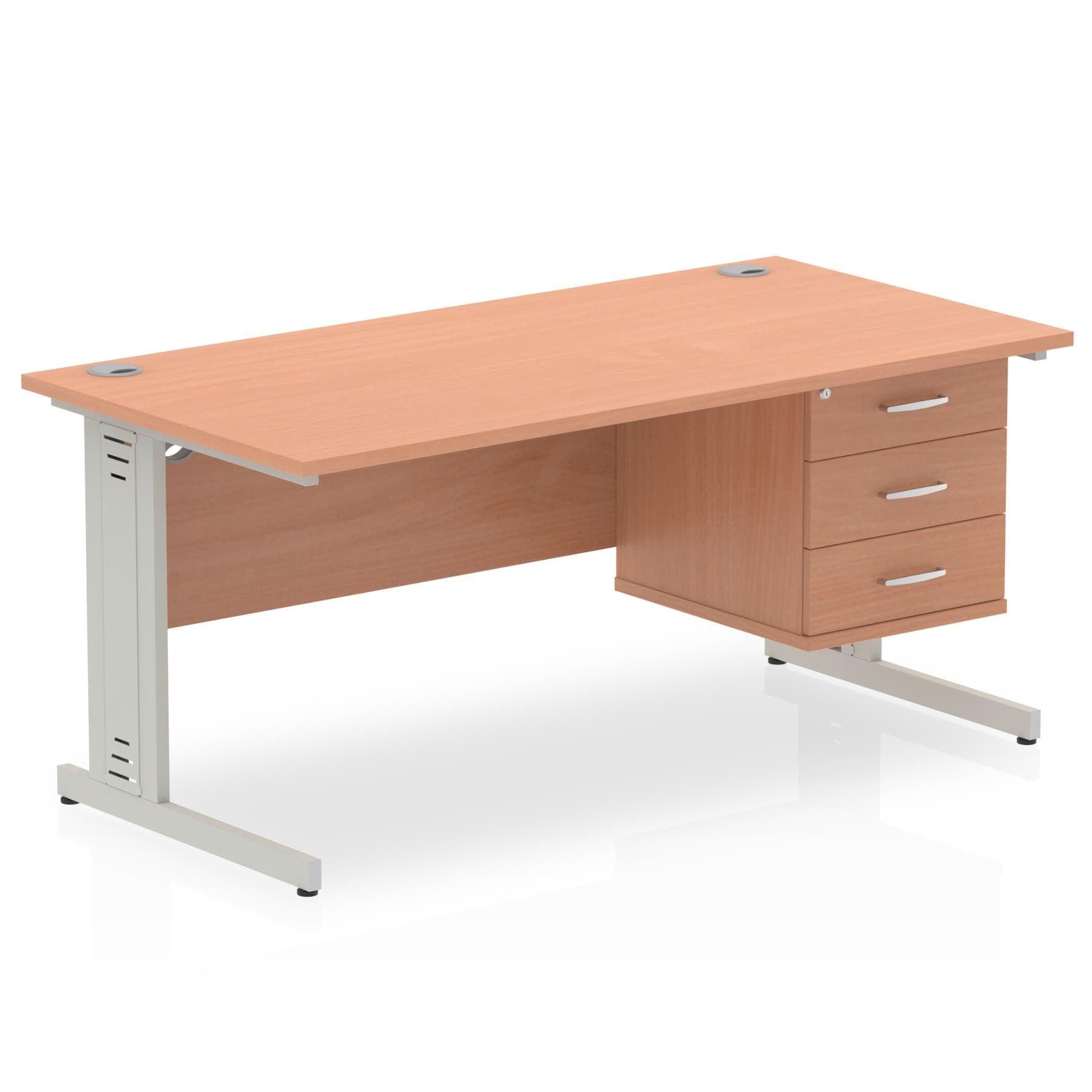 Impulse 1600mm Cable Managed Straight Desk With Fixed Pedestal