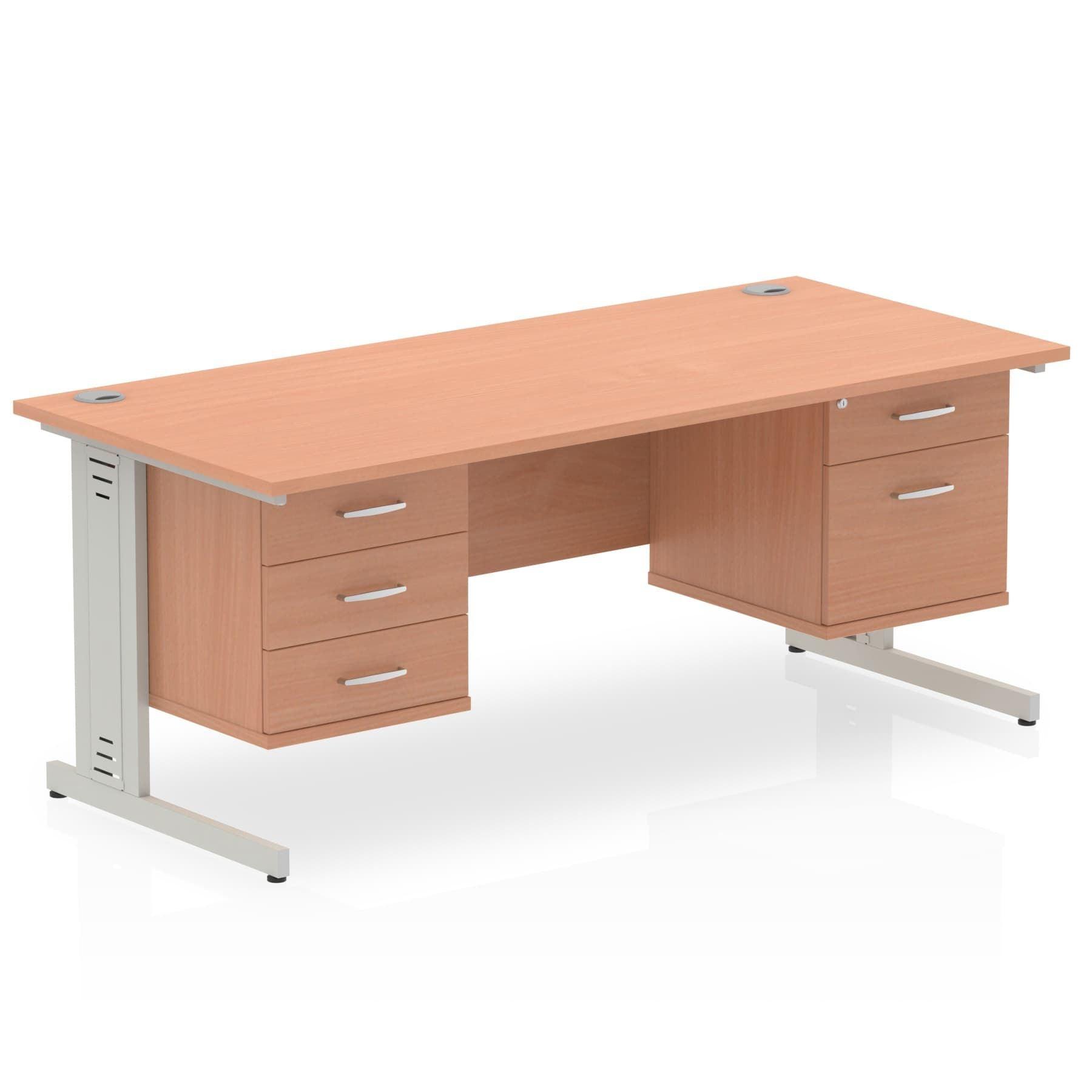 Impulse 1600mm Cable Managed Straight Desk With Fixed Pedestal