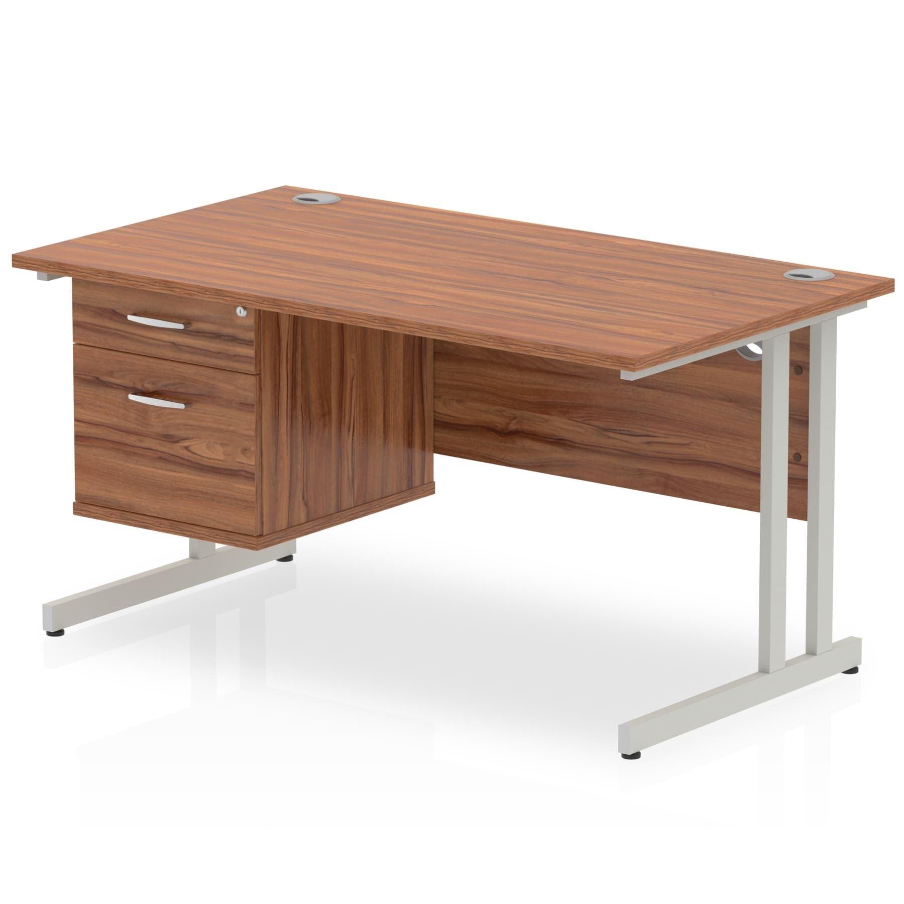 Impulse Cantilever Straight Desk Silver Frame With Fixed Pedestal