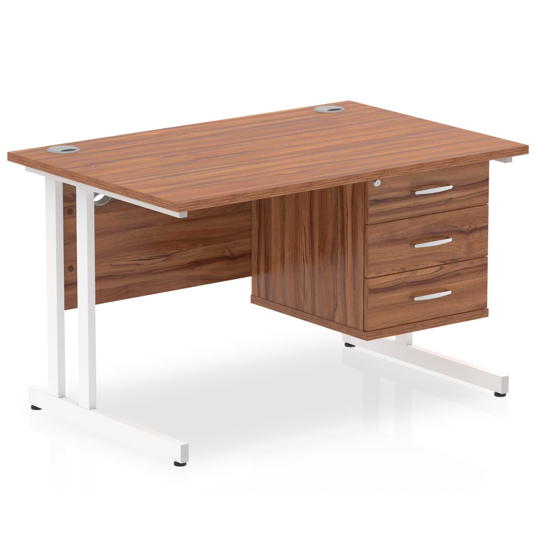 Impulse Cantilever Straight Desk White Frame With Fixed Pedestal