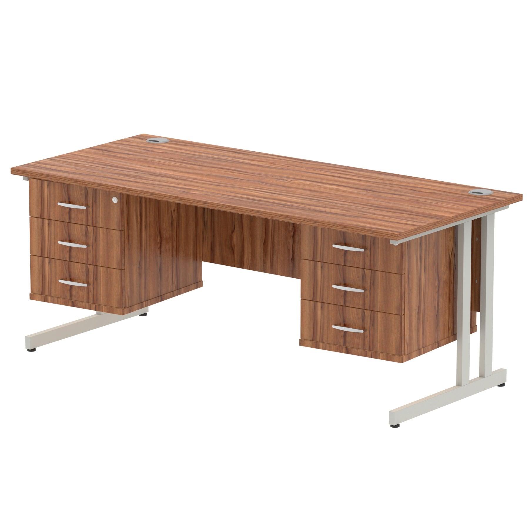 Impulse Cantilever Straight Desk Silver Frame With Fixed Pedestal