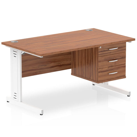 Impulse 1400mm Cable Managed Straight Desk With Fixed Pedestal