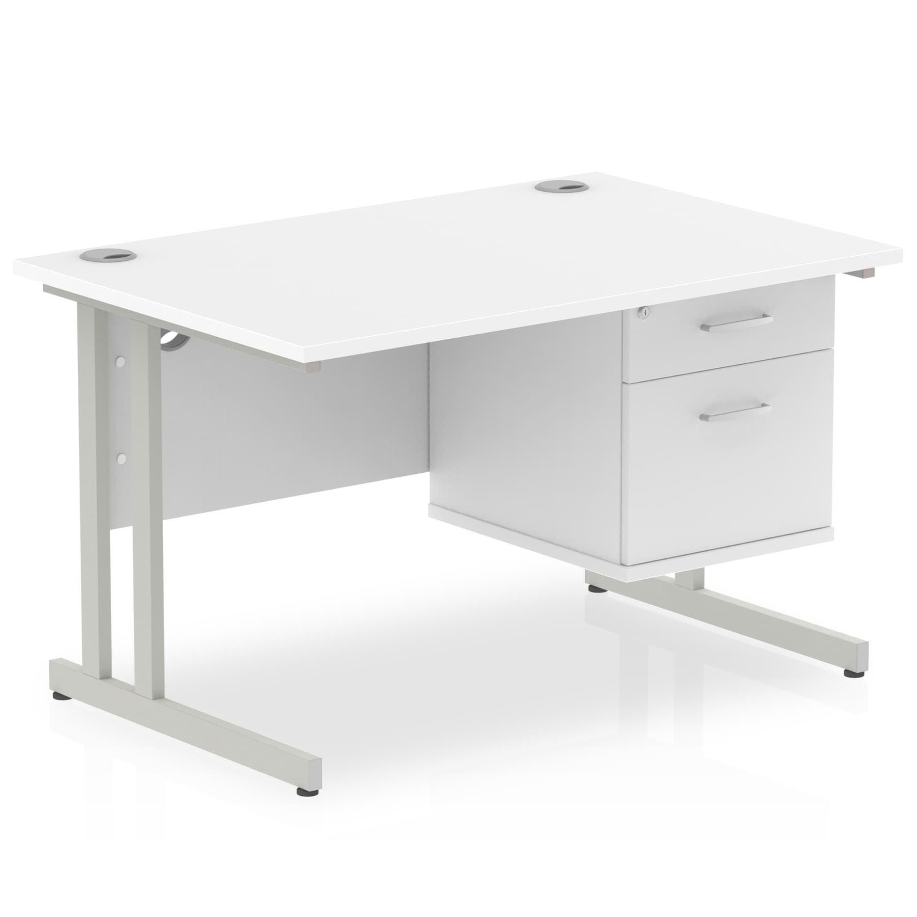 Impulse Cantilever Straight Desk Silver Frame With Fixed Pedestal