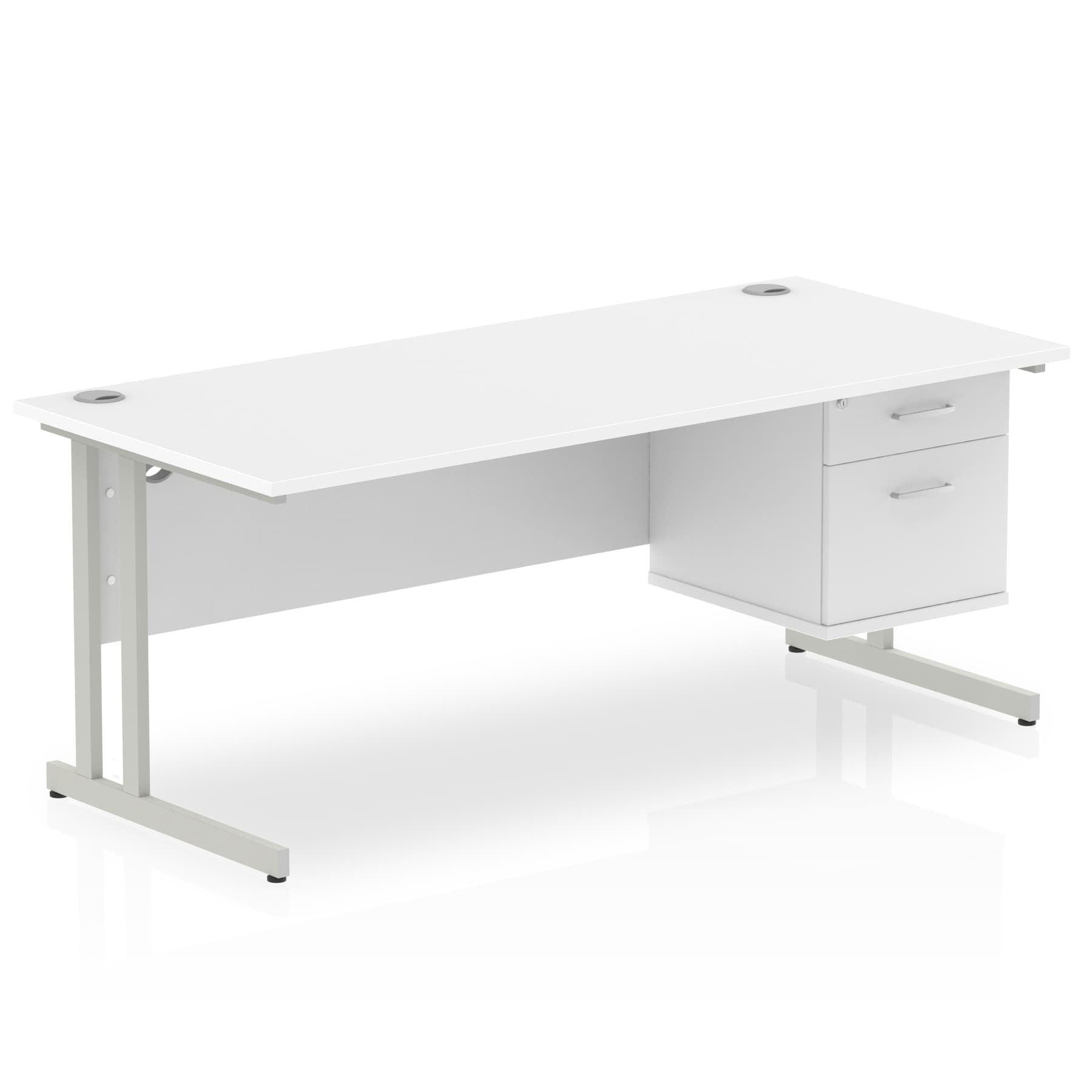 Impulse Cantilever Straight Desk Silver Frame With Fixed Pedestal