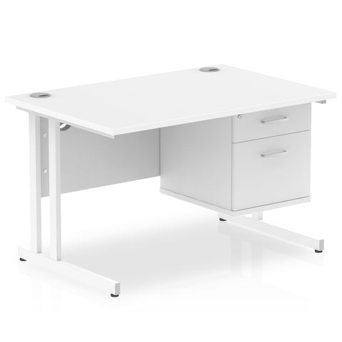 Impulse Cantilever Straight Desk White Frame With Fixed Pedestal