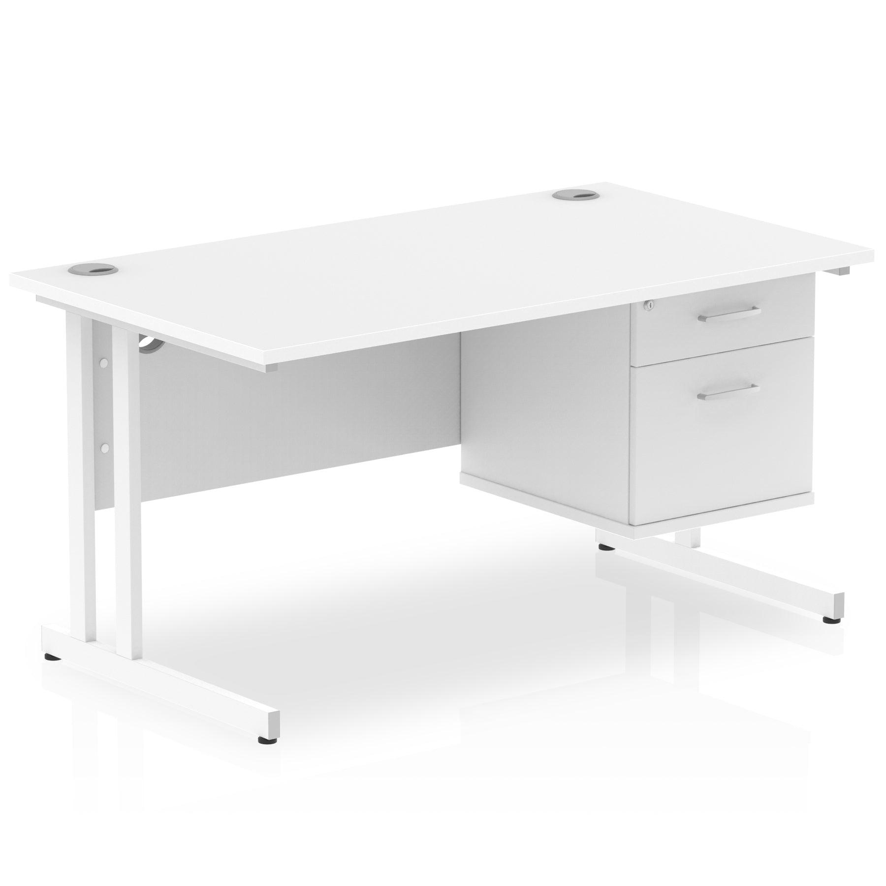 Impulse Cantilever Straight Desk White Frame With Fixed Pedestal