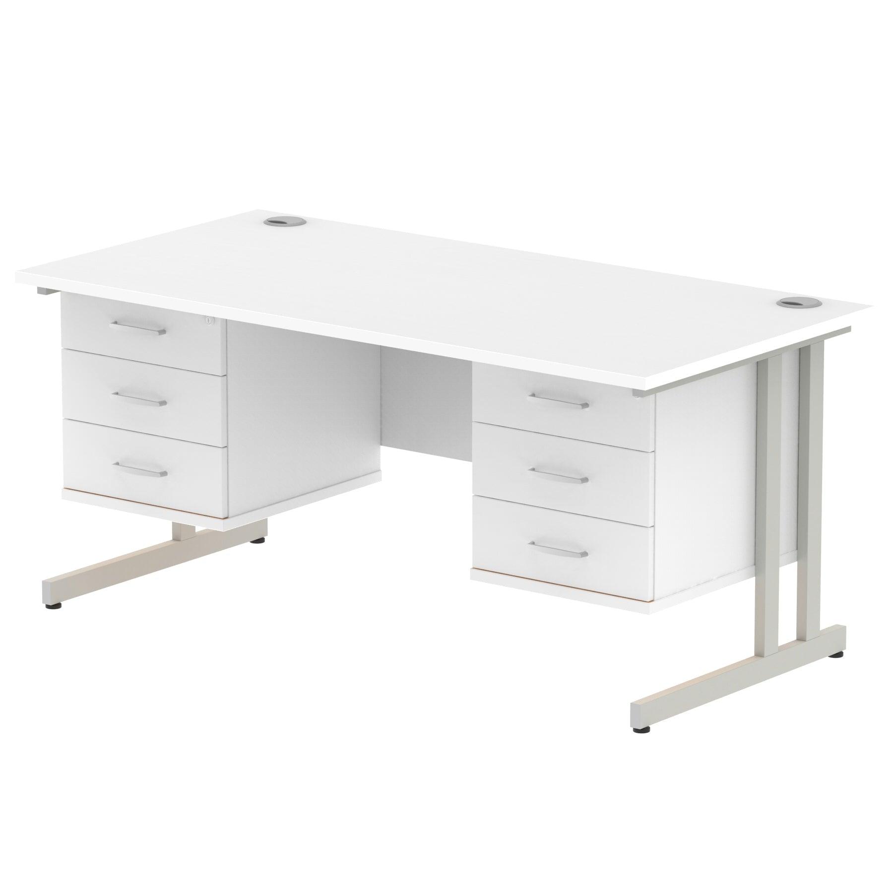 Impulse Cantilever Straight Desk Silver Frame With Fixed Pedestal