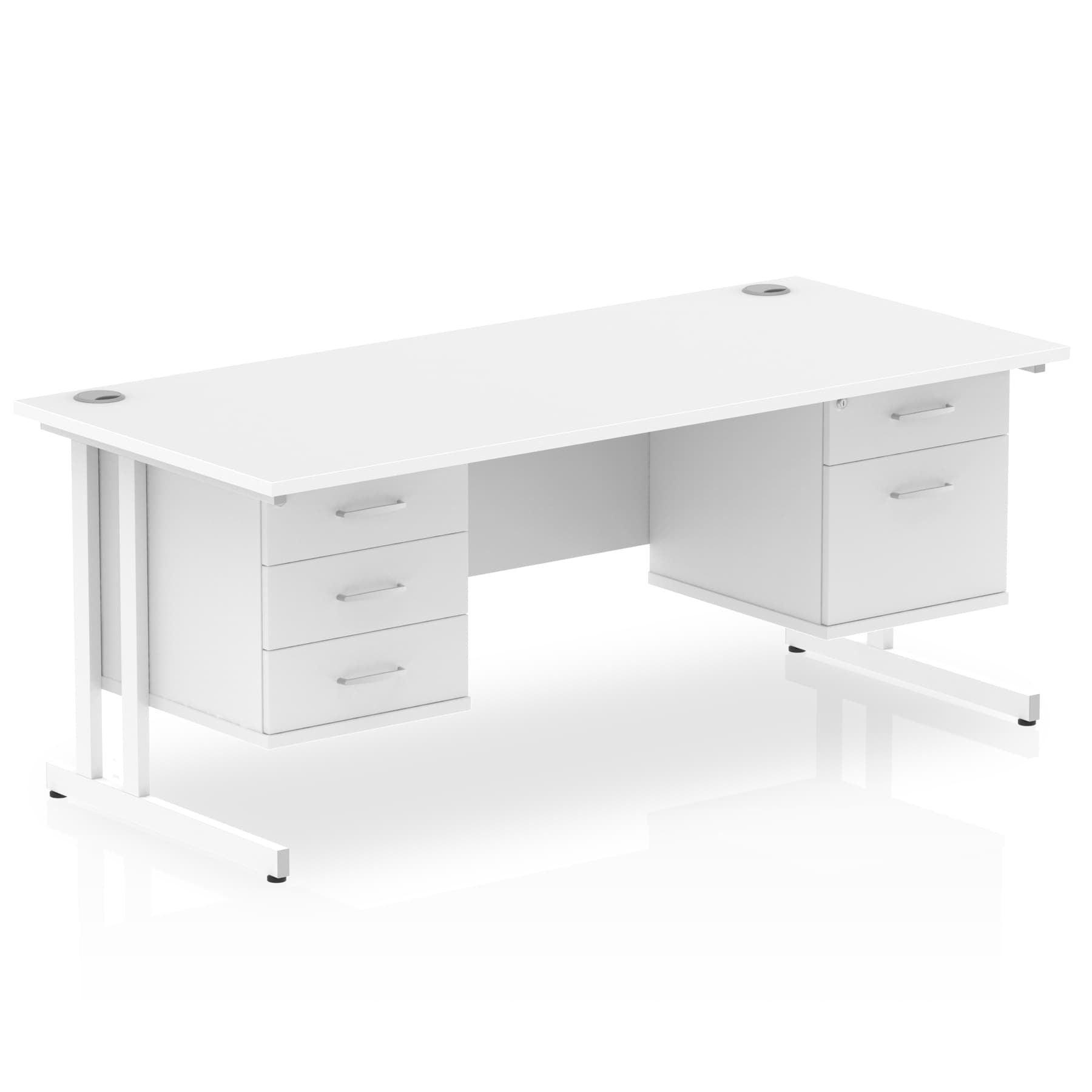 Impulse Cantilever Straight Desk White Frame With Fixed Pedestal