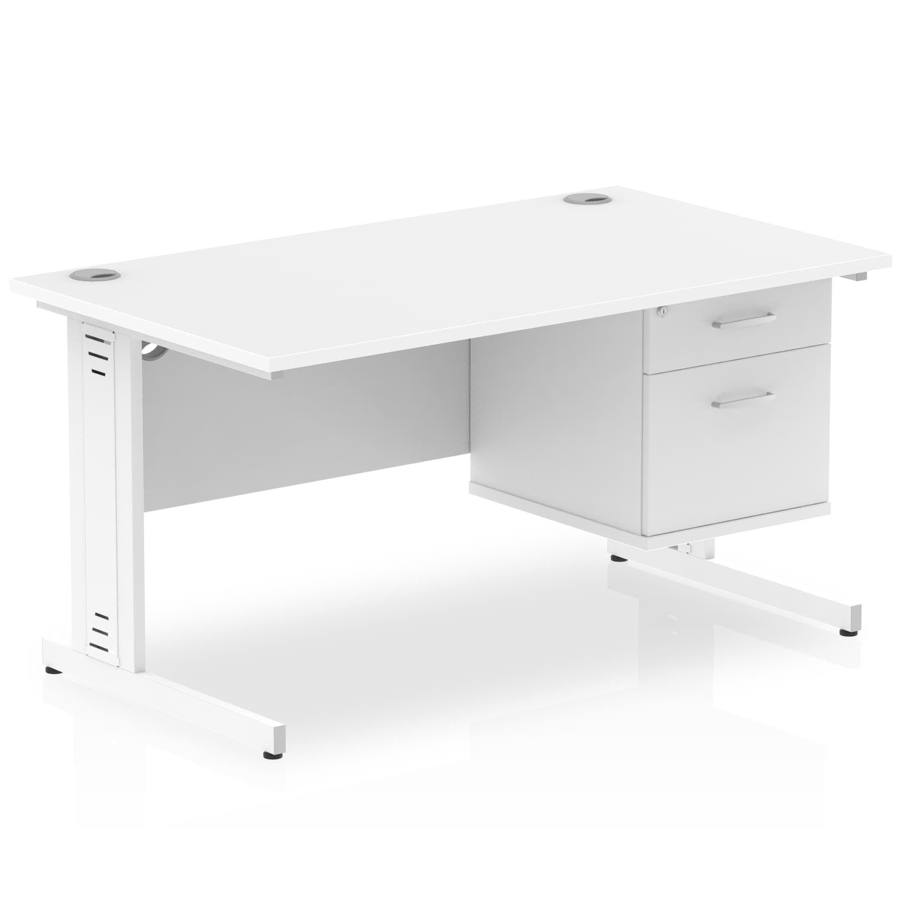 Impulse 1400mm Cable Managed Straight Desk With Fixed Pedestal