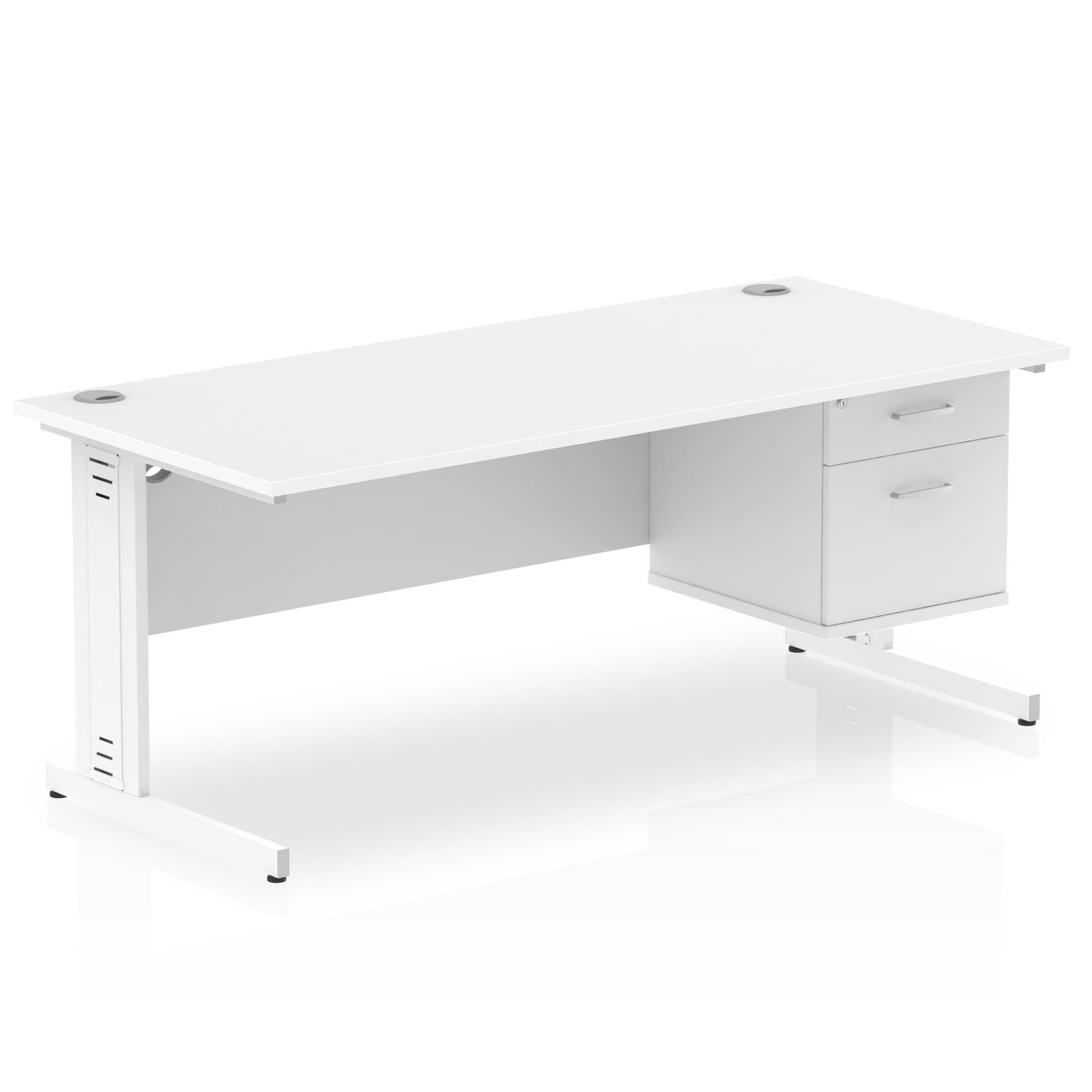 Impulse 1800mm Cable Managed Straight Desk With Fixed Pedestal