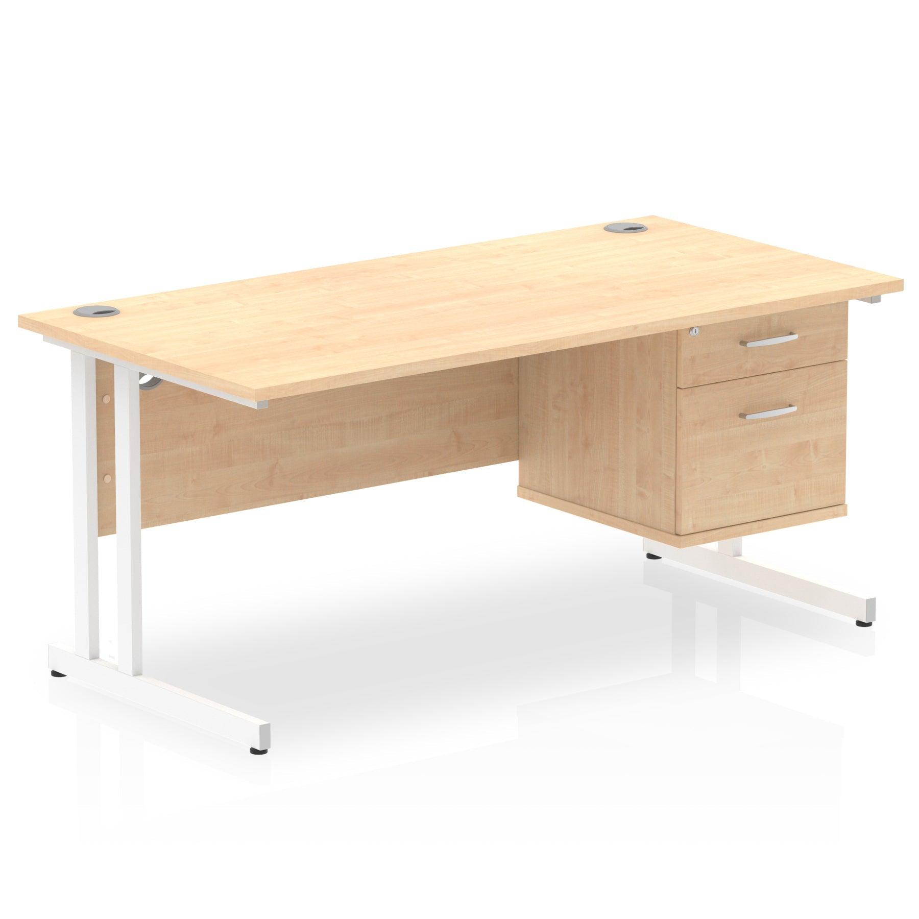 Impulse Cantilever Straight Desk White Frame With Fixed Pedestal