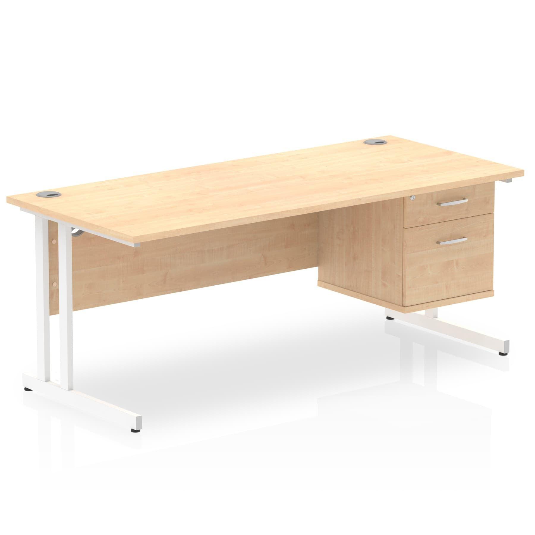 Impulse Cantilever Straight Desk White Frame With Fixed Pedestal