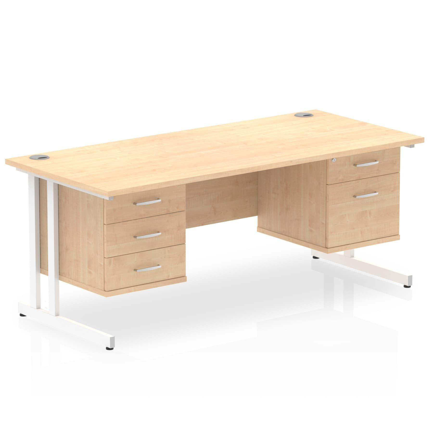 Impulse Cantilever Straight Desk White Frame With Fixed Pedestal