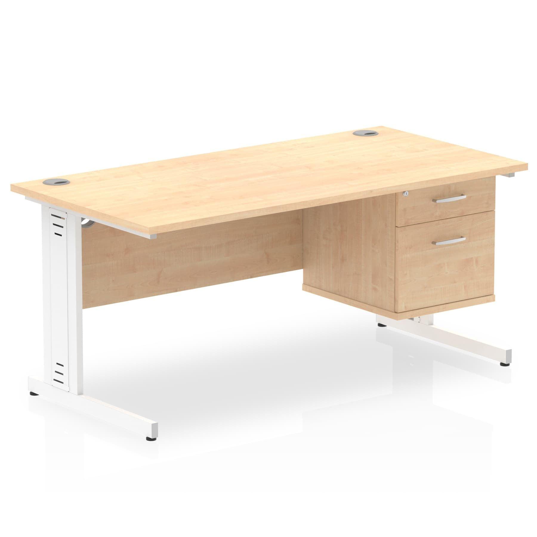 Impulse 1600mm Cable Managed Straight Desk With Fixed Pedestal