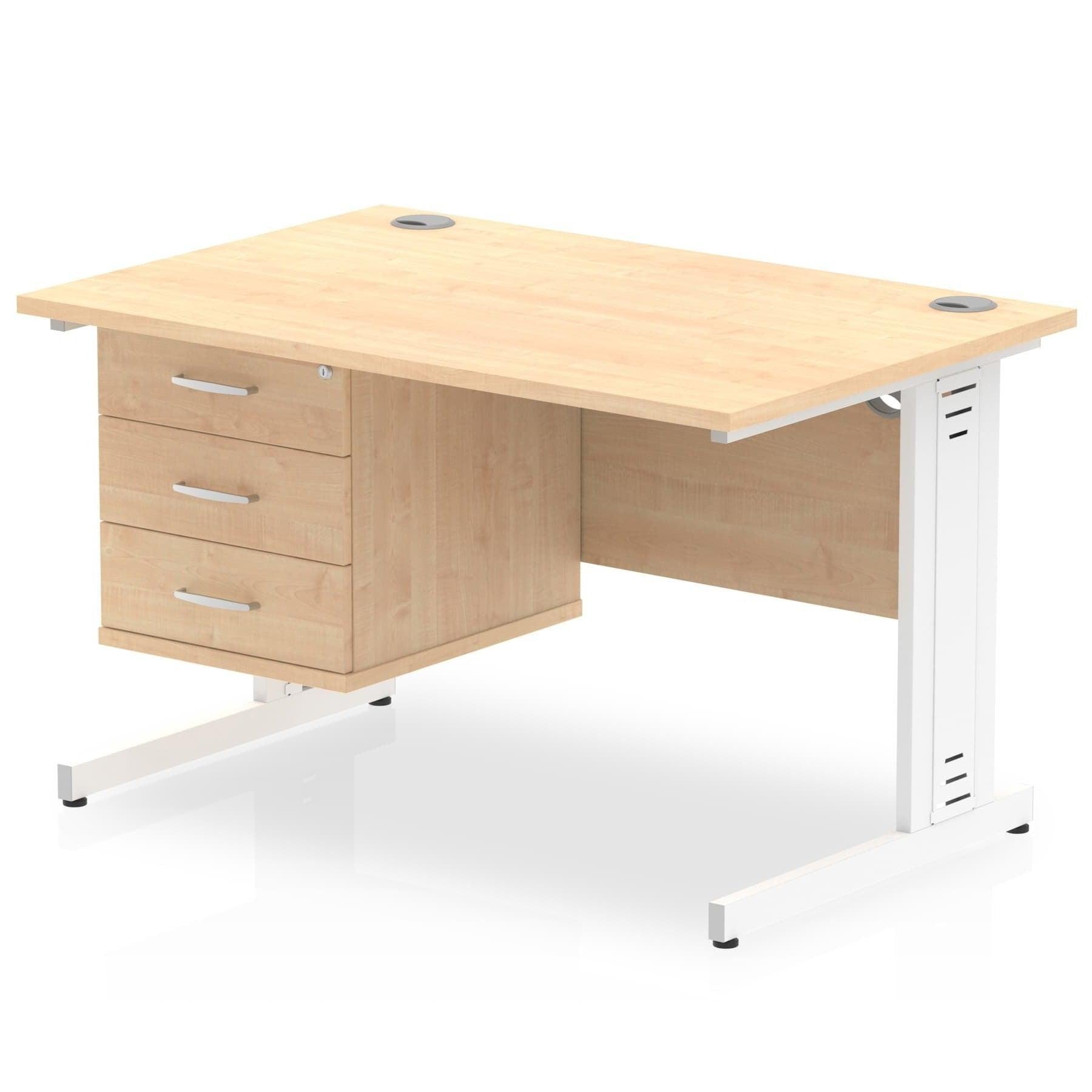 Impulse 1200mm Cable Managed Straight Desk With Fixed Pedestal