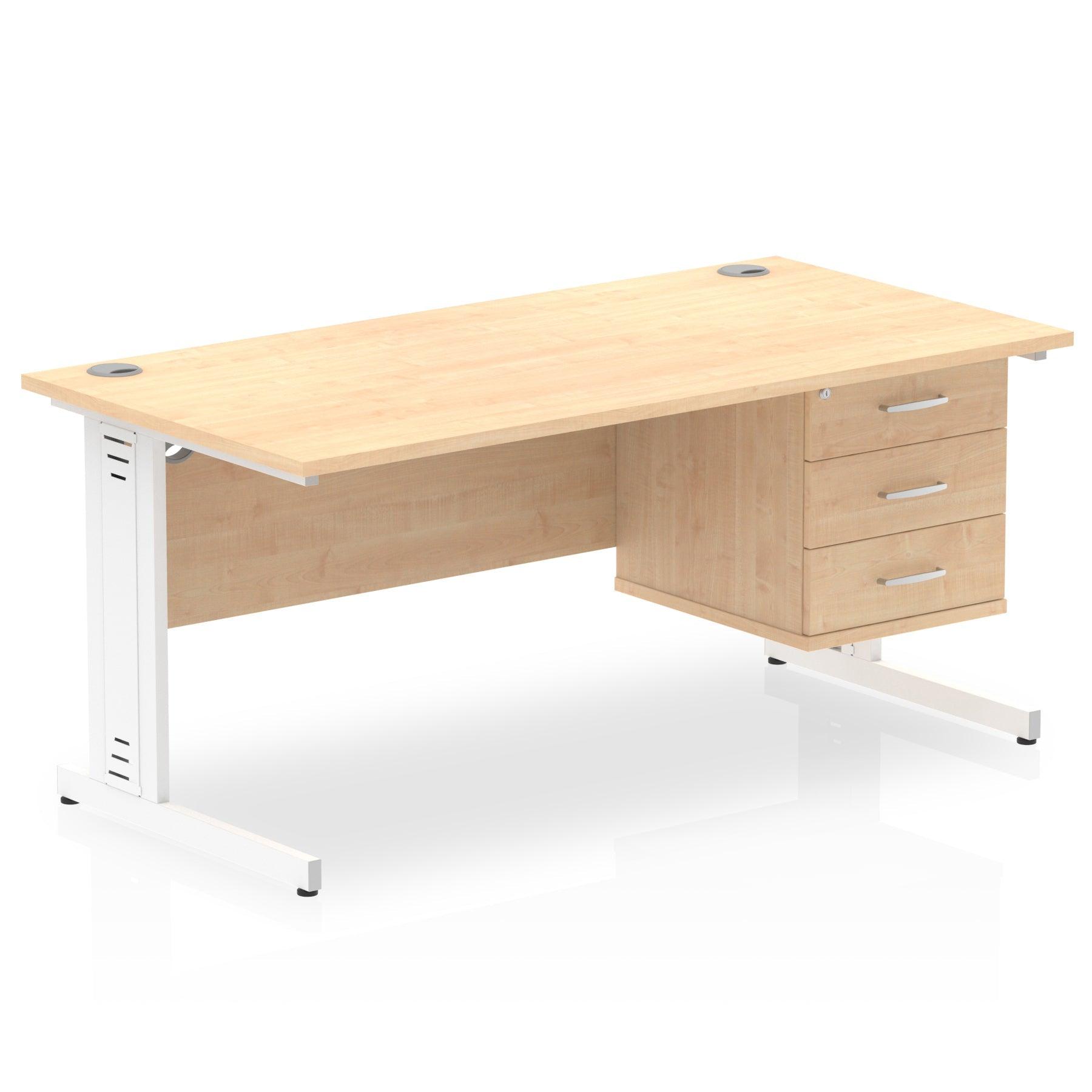 Impulse 1600mm Cable Managed Straight Desk With Fixed Pedestal