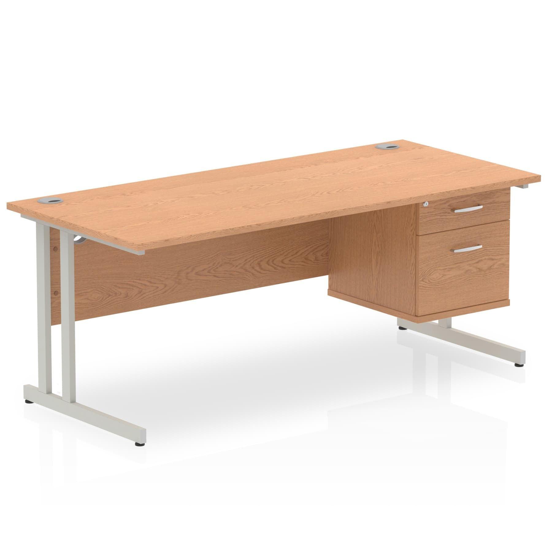 Impulse Cantilever Straight Desk Silver Frame With Fixed Pedestal