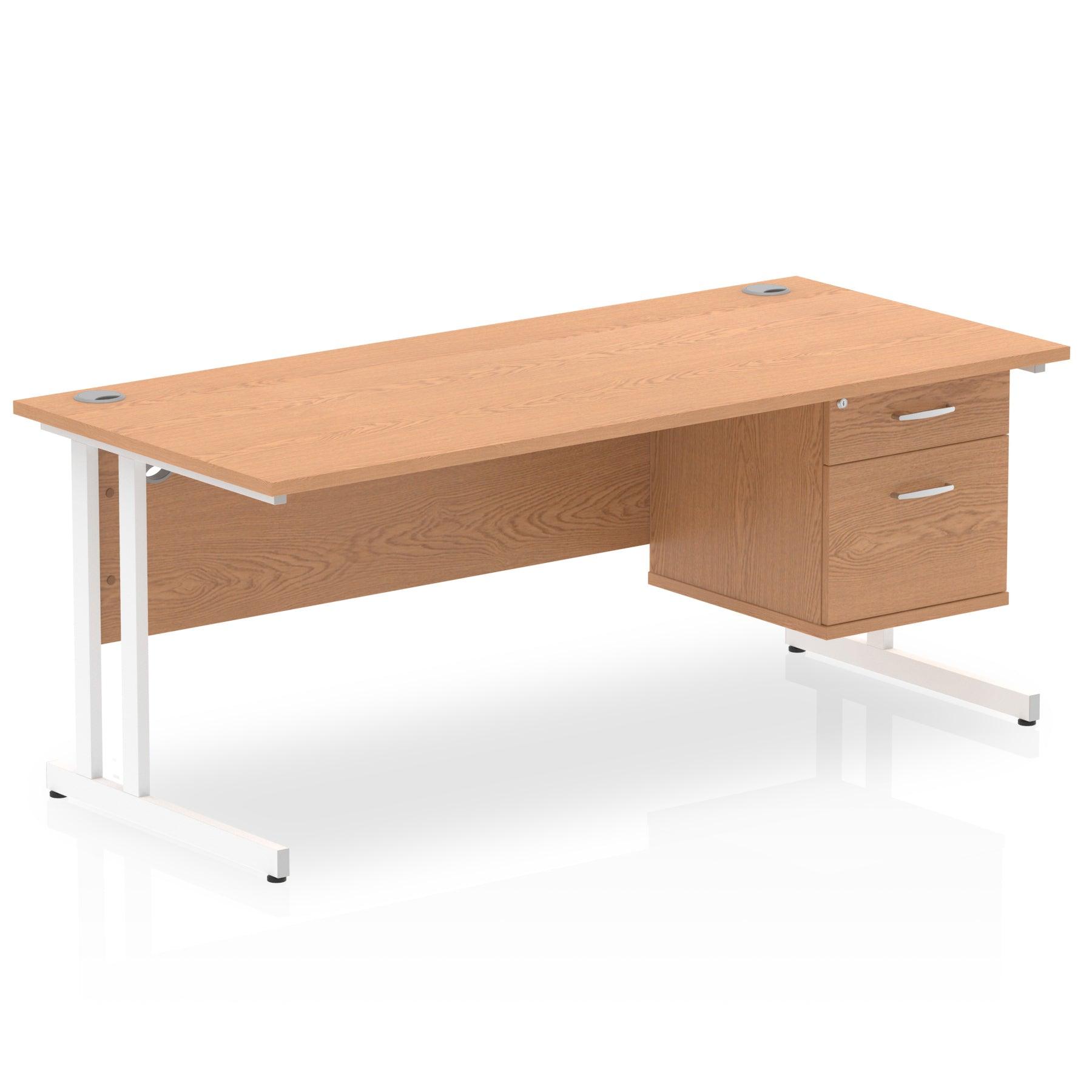 Impulse Cantilever Straight Desk White Frame With Fixed Pedestal