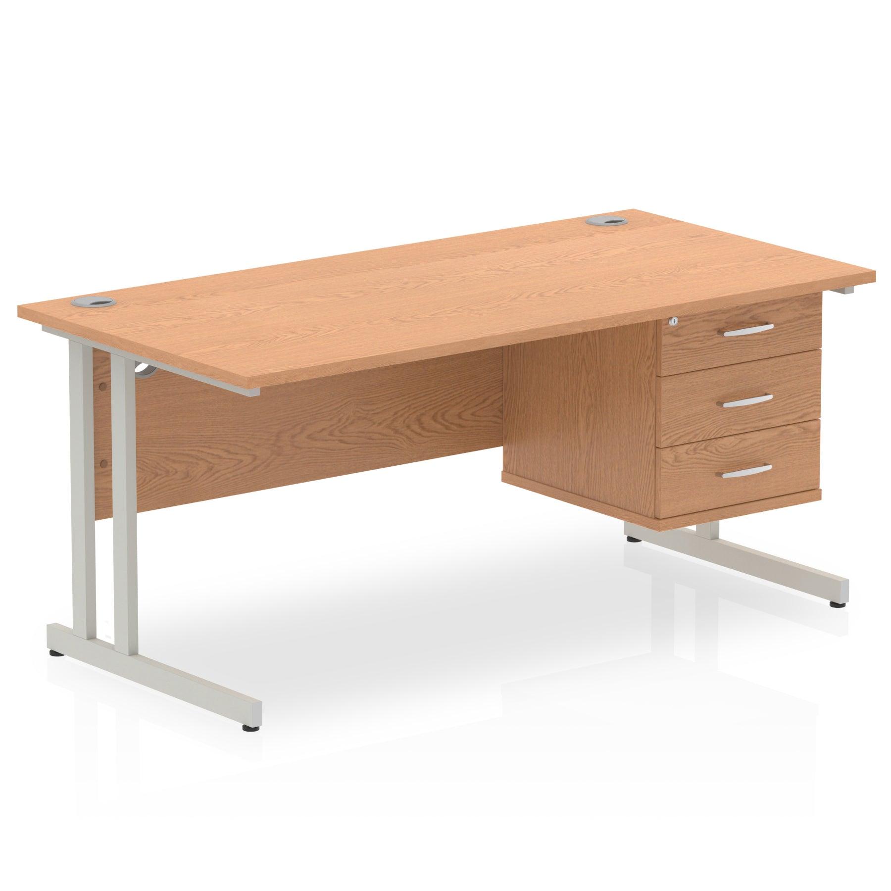 Impulse Cantilever Straight Desk Silver Frame With Fixed Pedestal