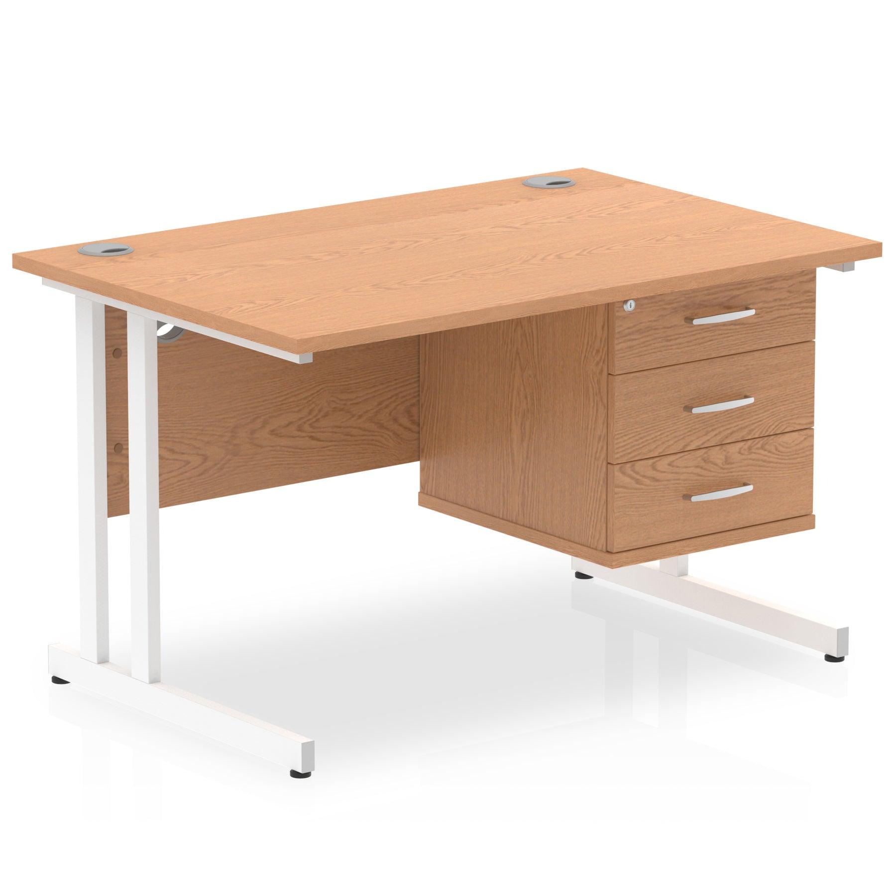 Impulse Cantilever Straight Desk White Frame With Fixed Pedestal