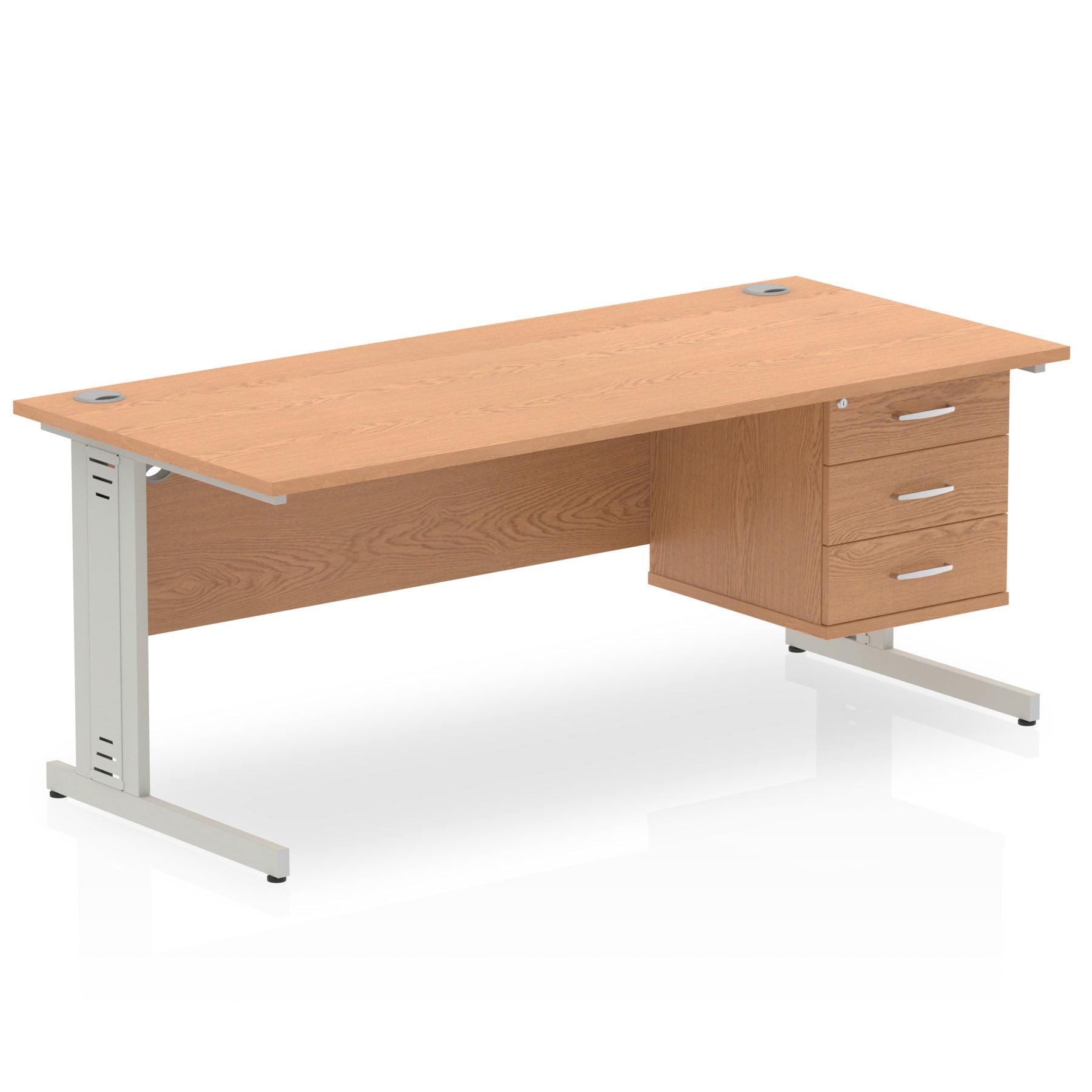 Impulse 1800mm Cable Managed Straight Desk With Fixed Pedestal