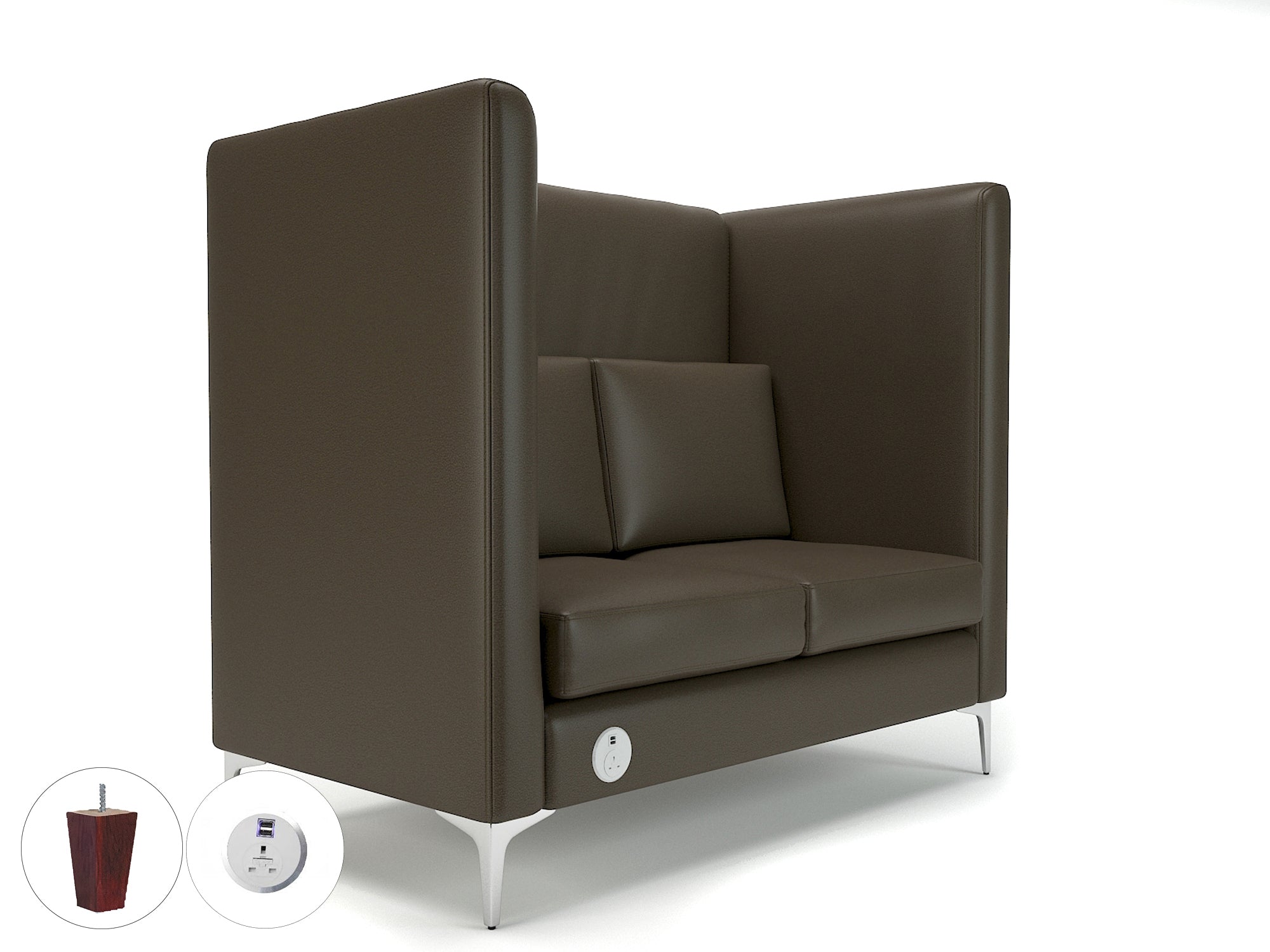 Altus 128cm Wide Privacy Booth in Cristina Marrone Ultima Faux Leather with Socket