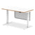 Oslo Air Height Adjustable Desk White Top Natural Wood Edge White Frame with White Steel Modesty Panel