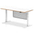 Oslo Air Height Adjustable Desk White Top Natural Wood Edge White Frame with White Steel Modesty Panel