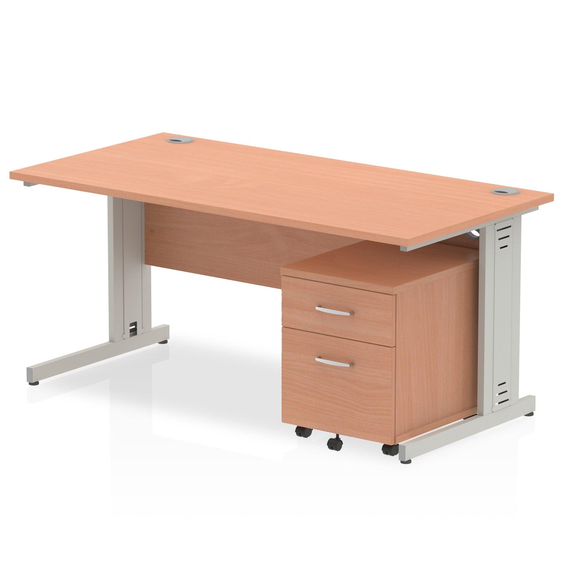 Impulse 1600mm Cable Managed Straight Desk With Mobile Pedestal