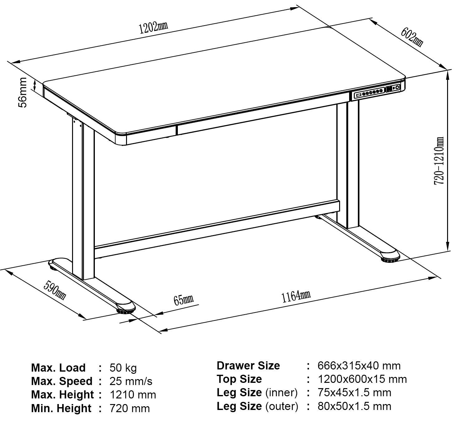 Electric height adjustable desk