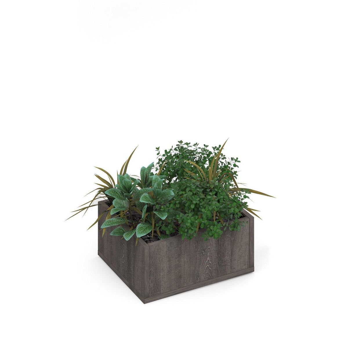 Flux modular storage single wooden planter box with plants - Grey Oak