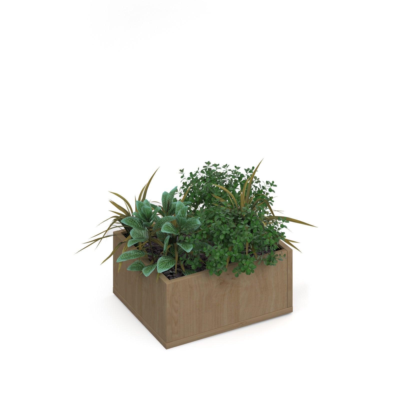 Flux modular storage single wooden planter box with plants - Kendal Oak