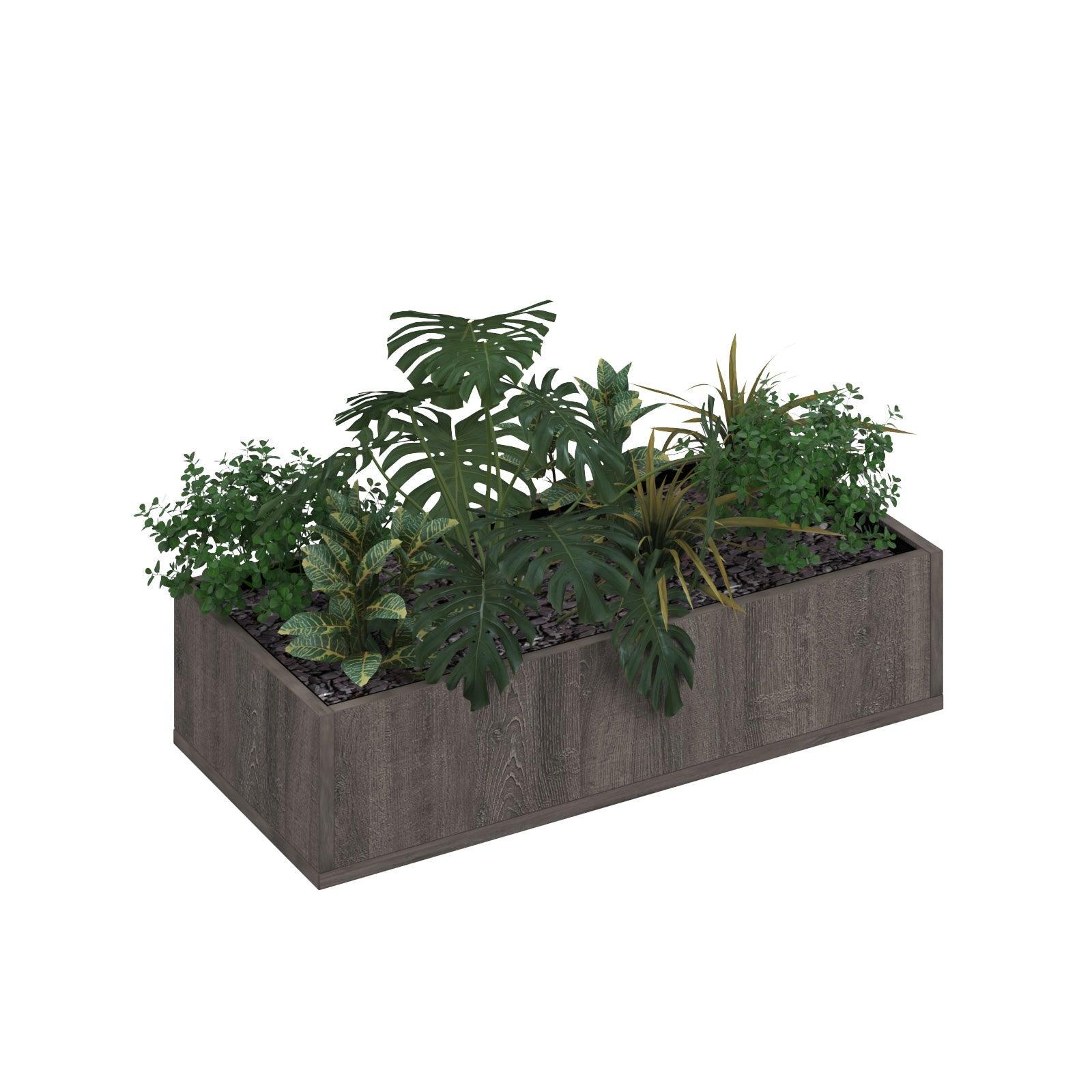 Flux modular storage double wooden planter box with plants - Grey Oak