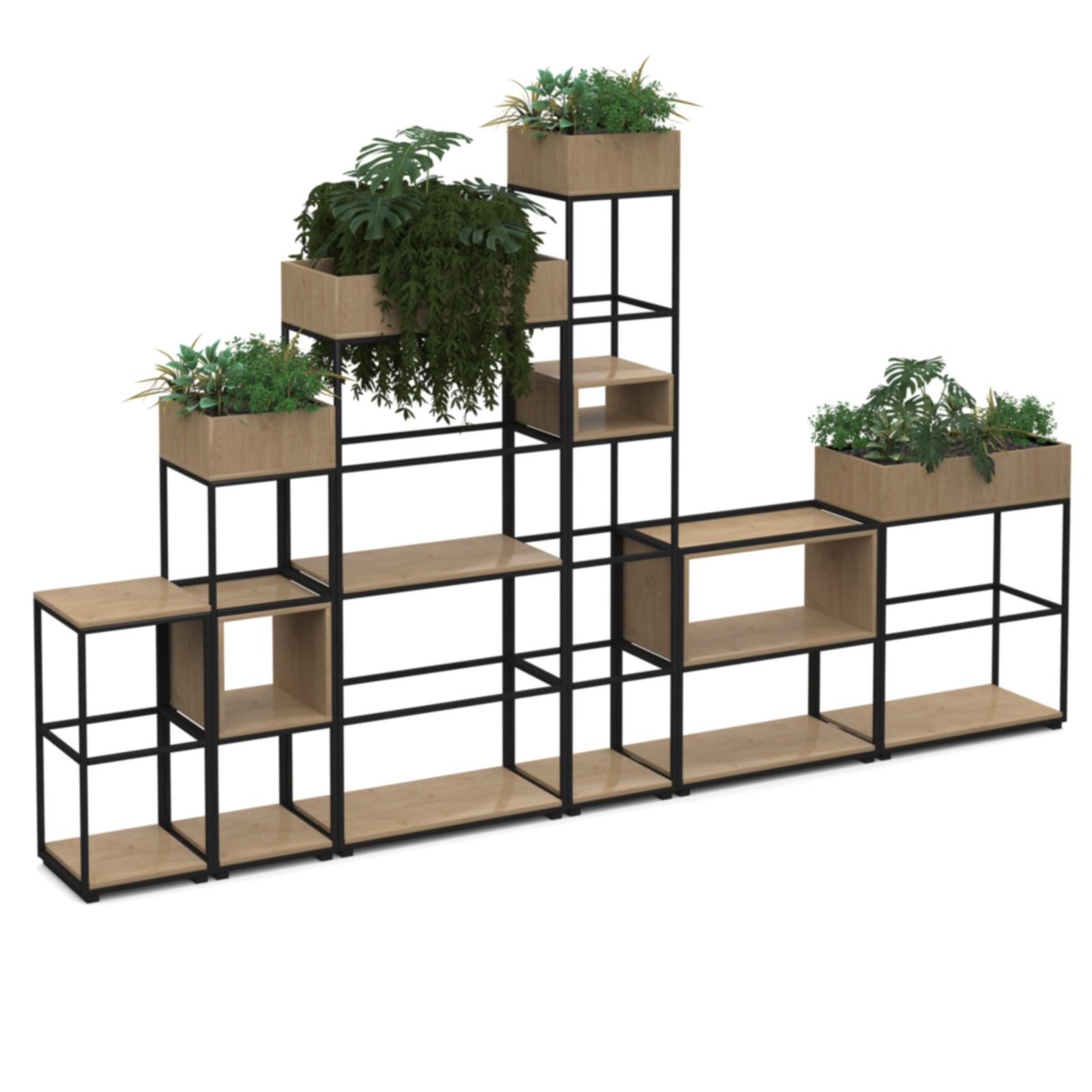 Flux modular storage single wooden planter box with plants - Kendal Oak